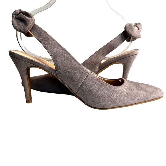 Ann Taylor Womens Taupe Suede Slingback Pumps Heel Bow Pointed Toe Sz 8.5M NWOT - Picture 1 of 8
